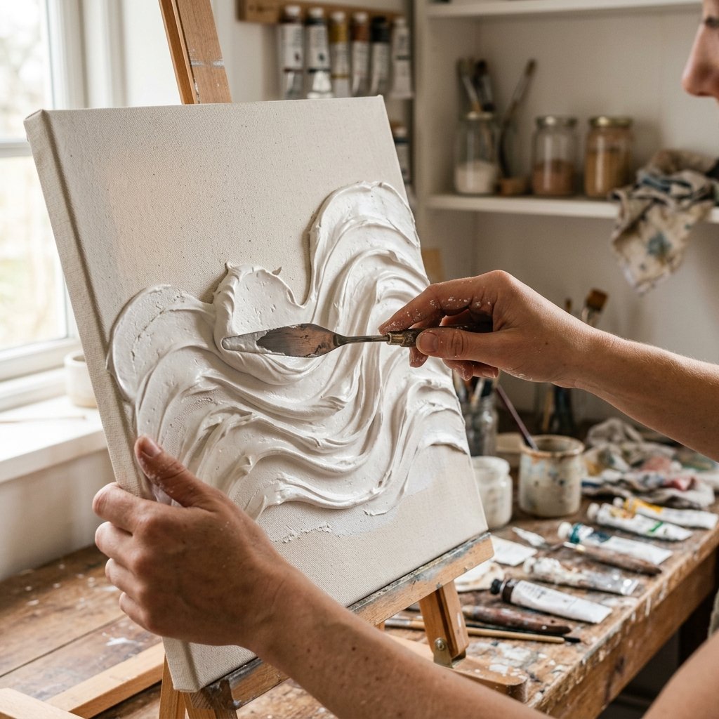Proceso de creación de arte en relieve con espátula